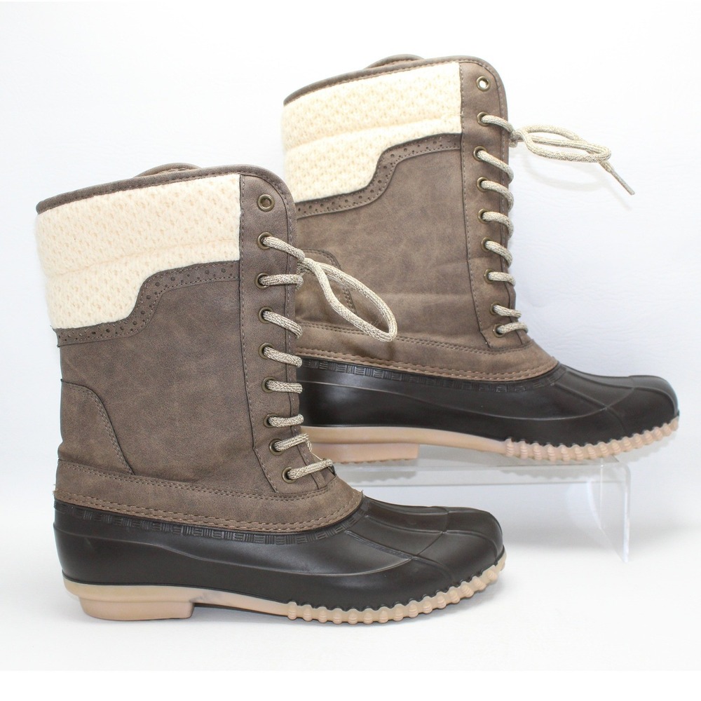 Magellan Outdoors Womens Brown Duck Boots Knit Collar FWMFFS4057 Size 10